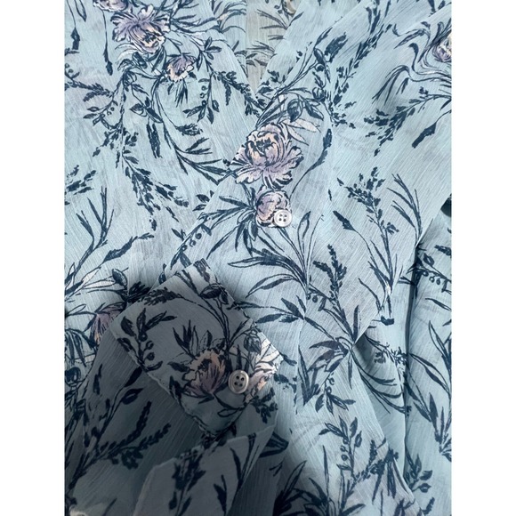 KUT from the Kloth Floral Print Blouse Long Sleeve Blue Size M - Picture 4 of 5